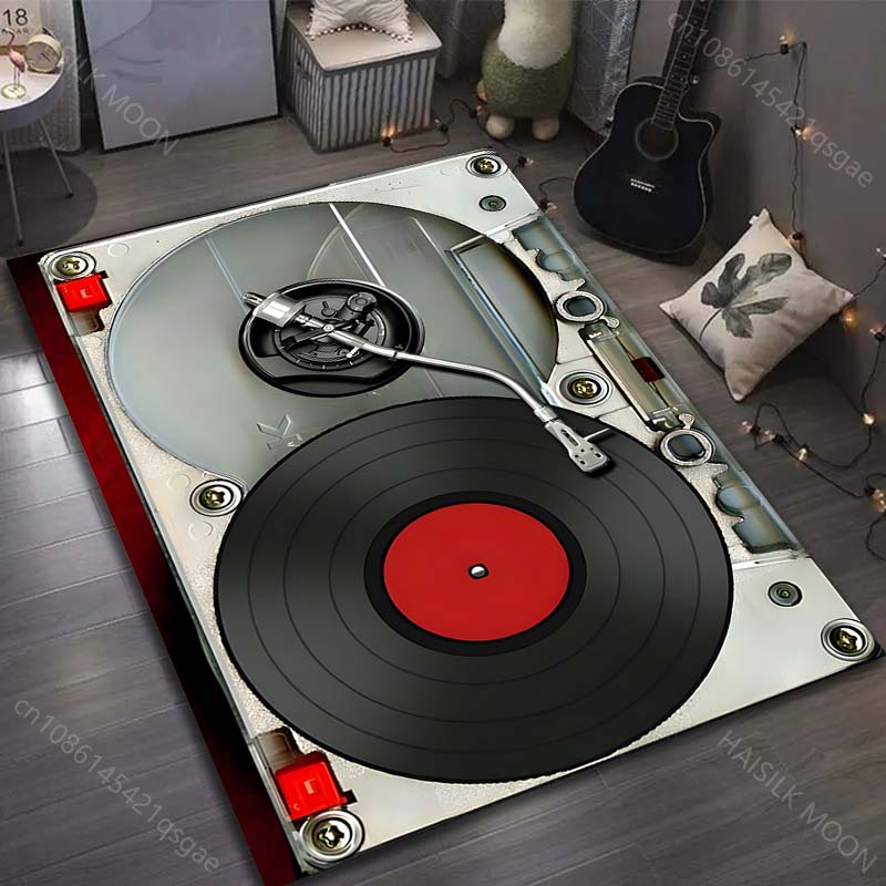 Retro Vinyl Record Player Printed Carpet for Bedroom Living Room Bedside Sofa Floor Mat Modern Home Decor Area Rug for Gifts