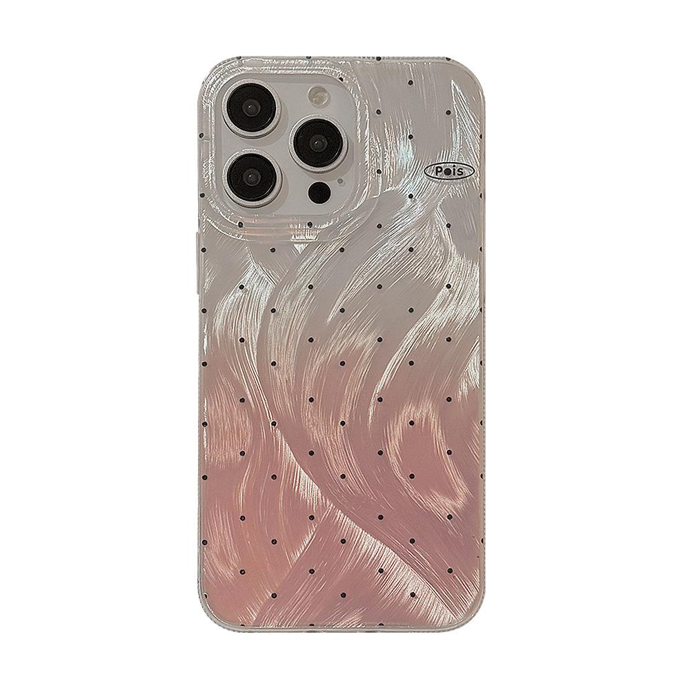Applicable To Gradient Powder Ins Polka Dot Feather Yarn 16 Apple 15pro Max Mobile Phone Case Iphone14 Hard 12 Anti Fall 13