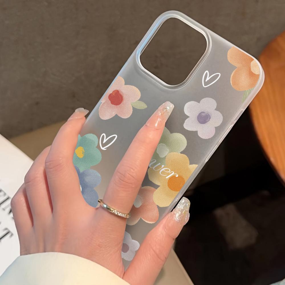 Mobile Phone Cases for iPhone 11 13 15 Pro Max 12 14 Pro Max Case iPhone 16 15 Plus 13 Pro 12 Frosted Texture Painted Cartoon Flowers