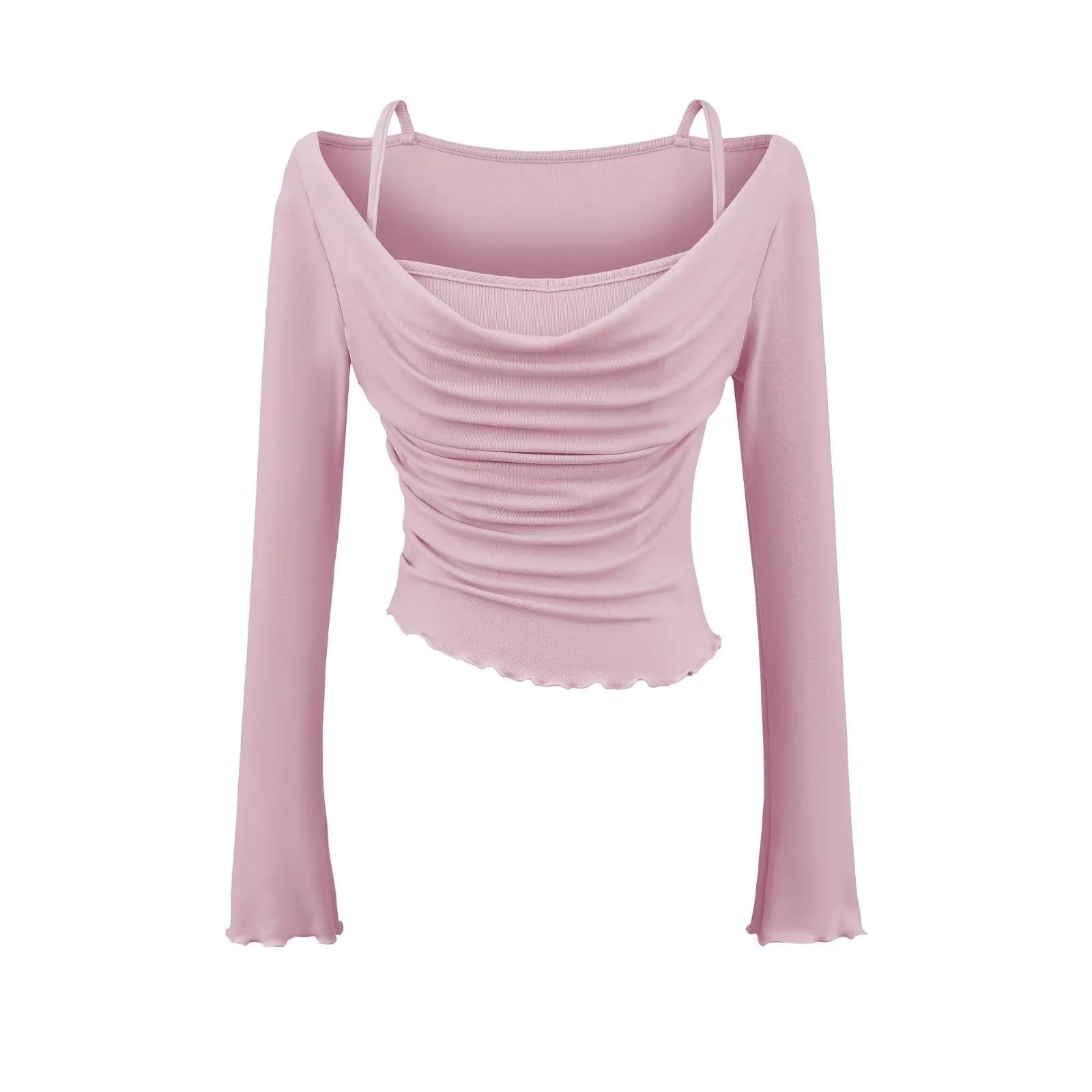 Women s American Spicy Off-Shoulder Two-Piece Long-Sleeve Crop Top - Spring/Autumn Blogger Style, Slim-Fit Base Layer. Small лиловый/фиолетовый