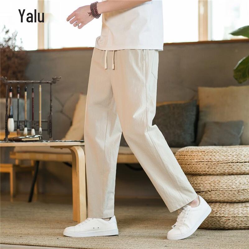 Men's Summer Linen Blend Cropped Straight Pants