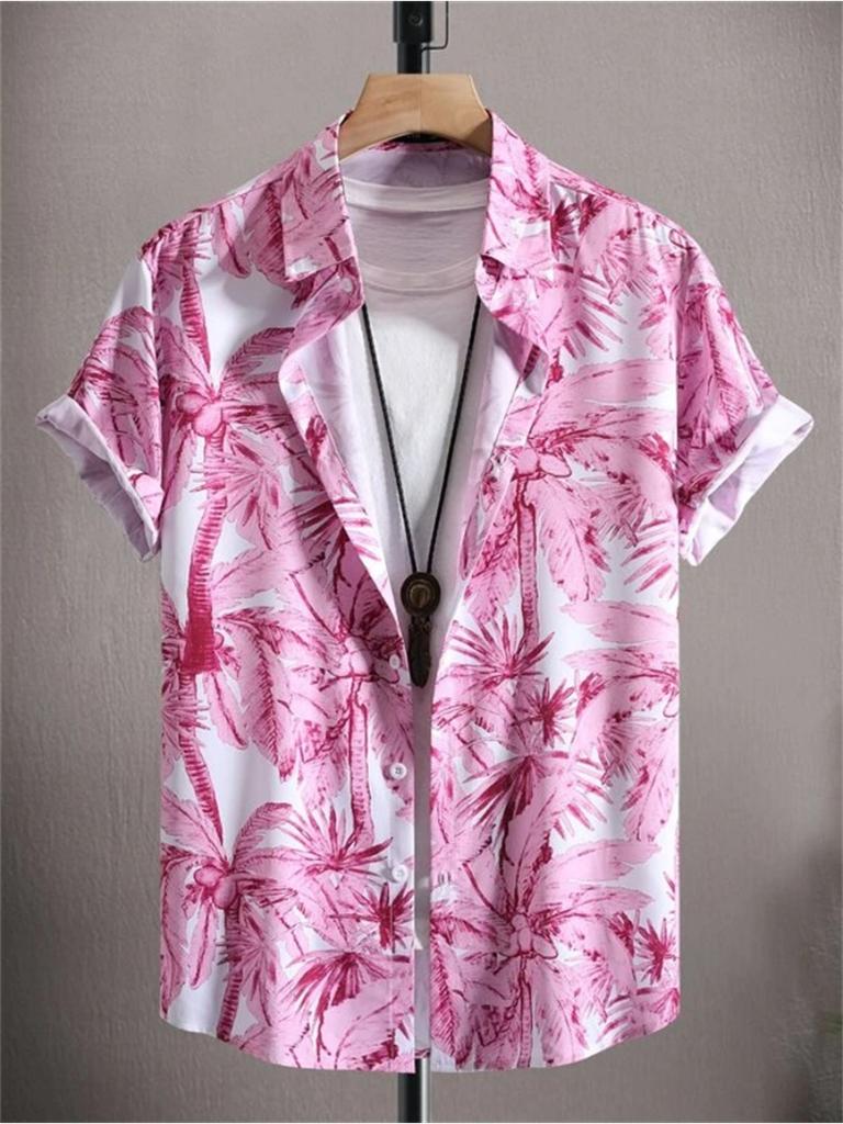 Stile Pianta Hawaiana Stampa 3D Camicie da Uomo Estate Festa in Spiaggia Manica Corta Uomo Top Traspirante da Esterno Moda Abbigliamento da Strada