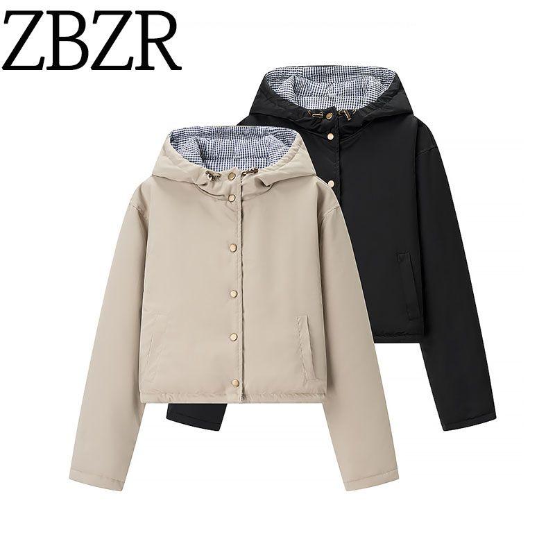 Zbzr Autumn New Women Clothes Western Style Fashion Casual All-matching Double-sided Wear Hood Cotton-Padded Coat Outerwear-