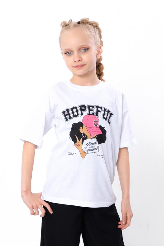 

Літня бавовняна футболка для дівчаток – Принт дівчинки, Дихаюча тканина, Повсякденний стиль, Літо, 6414-001-33-5-1 HC 110 білий