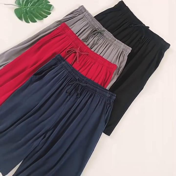 Yaz erkek Gevşek Şort Ince Esneklik Nefes Alabilir Streç Çabuk Kuruyan Rahat Artı Boyutu Pijama Pantolon Plaj Şort