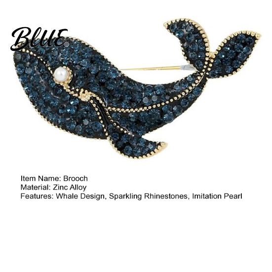 Versatile Brooch Pin Women Sparkling Rhinestones Imitation Pearls Decor Whale