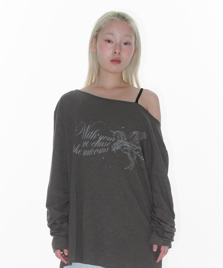AMES-WORLDWIDE Unicorn Sheer Ls Tee Charcoal