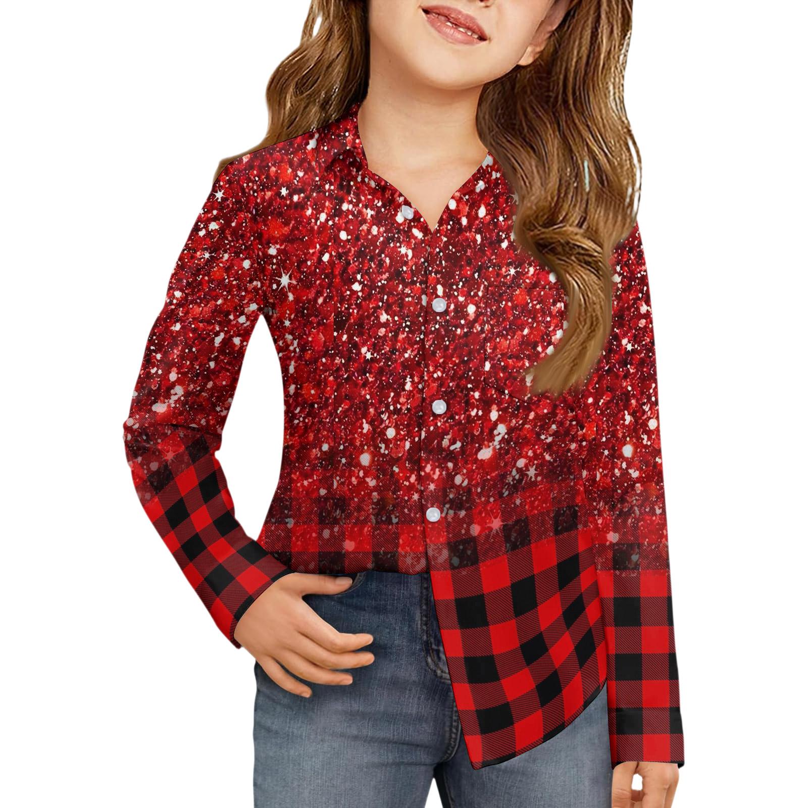 Fengfx Meisjes Overhemd met Knoopsluiting - Blouse met Lange Mouwen 120 wijn