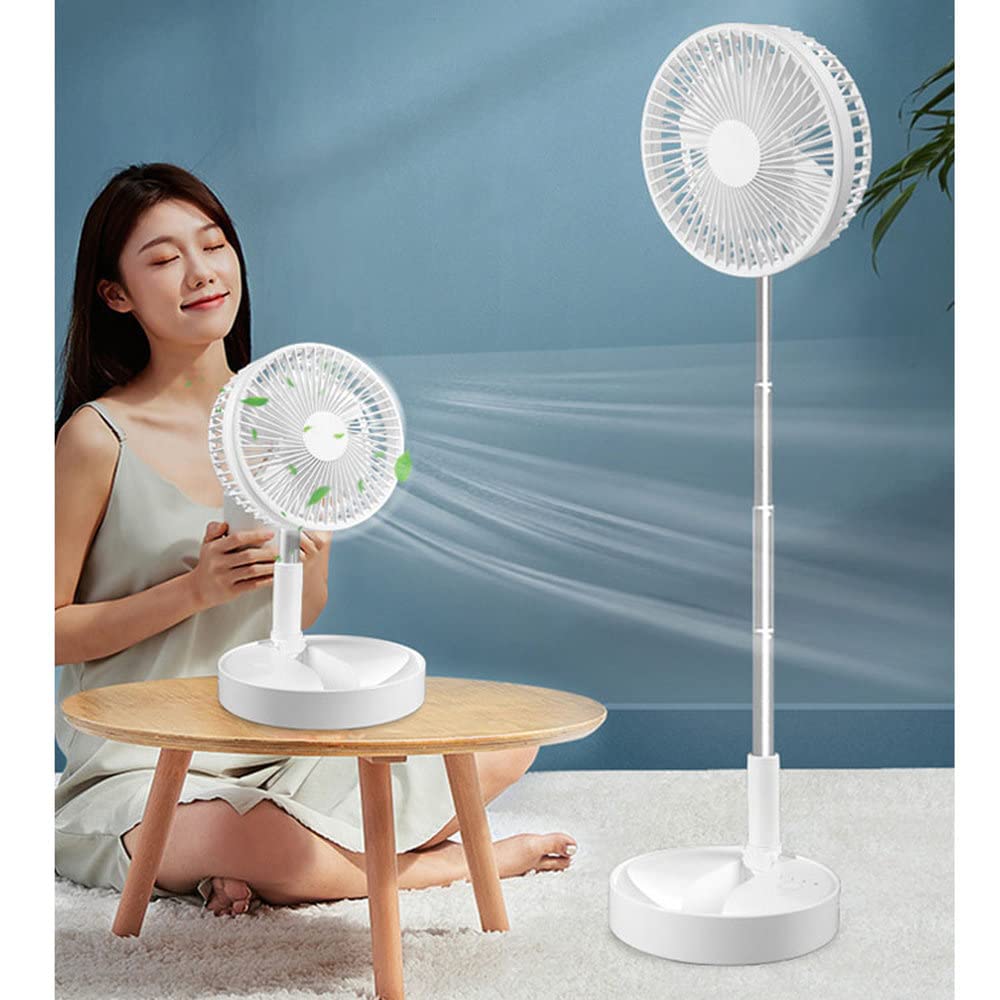 SUNNY Folding Fan with 3 Wind Speed Adjustable Height to Angle Suitable for Living and Outdoors Settings, Telescopic, (Up 90cm), Quiet, Rechargeable,