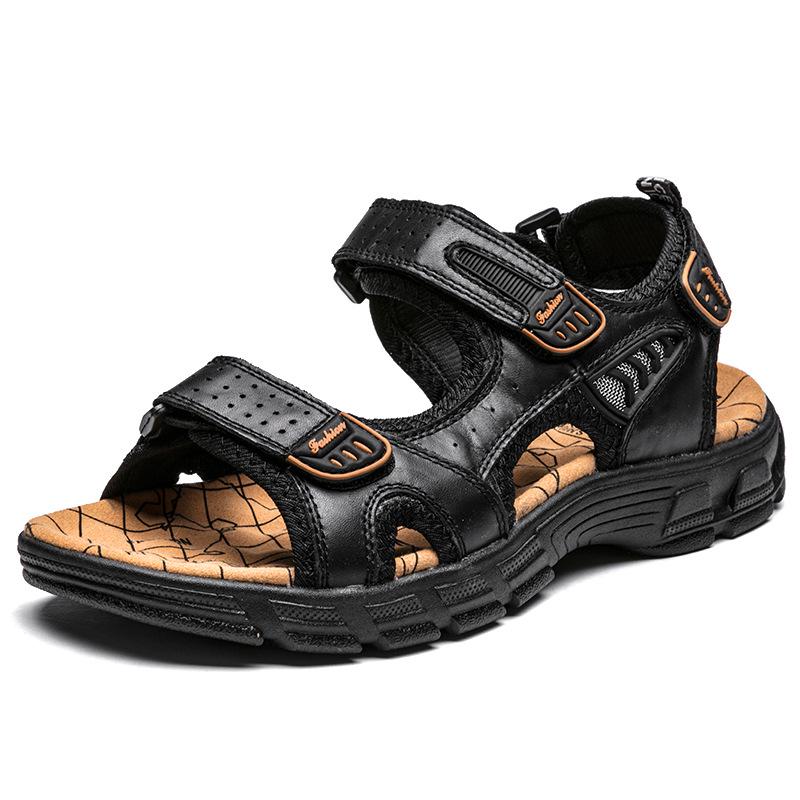 Men s Summer Cowhide Sandals - Soft Sole, Breathable, Open-Toe, Outdoor Casual Sports Shoes 38
