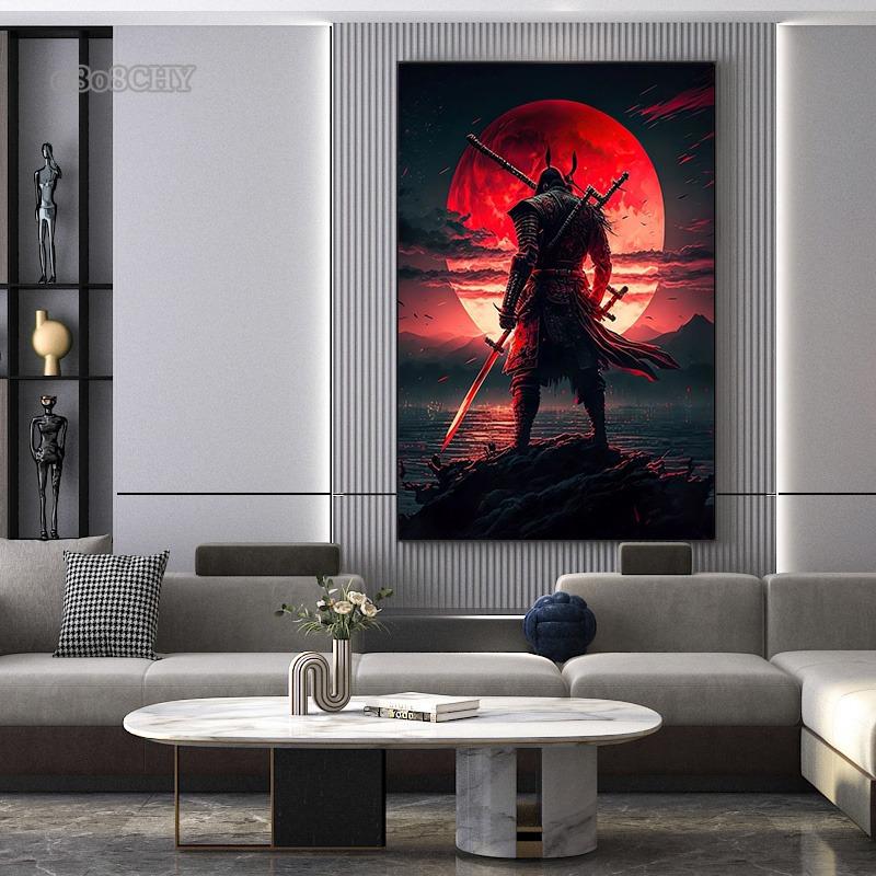 Japanischer Samurai Abstrakte Kunst Leinwandmalerei Samurai Poster und Drucke Wandkunst Bilder für Heimwanddekor Kunstgemälde