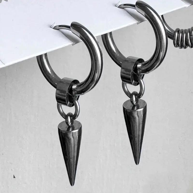 Orecchini a Bottone Punk Hip Hop Vintage in Acciaio Inossidabile Neri Orecchini Gioielli Accessori per Uomo Donna