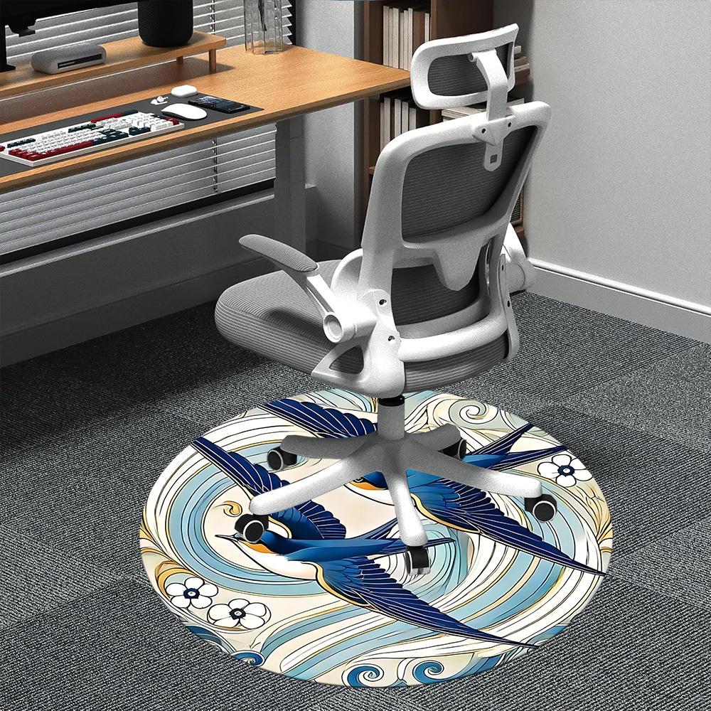 

1pc Swallows Floral Office Round Area Rug, Indoor Mat Suitable ForOffice, Under Office Chairs Bedroom Living Room Home Decor, Room Deco D047 80cm by 80cm