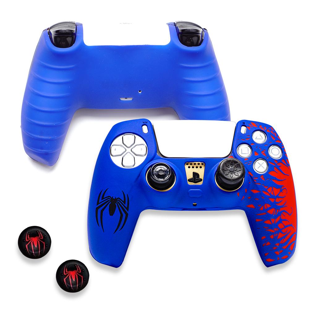 Spider Pattern Silicone Controller Cover Case for PS5 Anti-Fall Protection Anti-Slip Thumb Grip Cap Controller Protector
