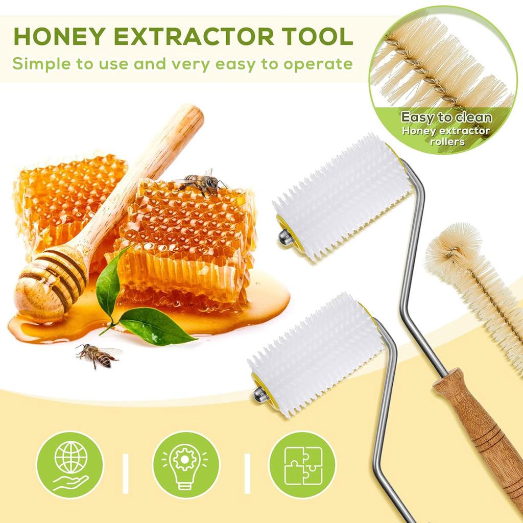 Honey Extractor Tools Honey Uncapping Roller Essential Beekeeping Tools Cleaning Brush for Efficient Honey Extraction