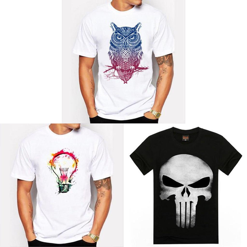 Owl Light Bulb Skull Pattern T Shirt For Men Casual Short Sleeve Printed Fabric Youth Wear