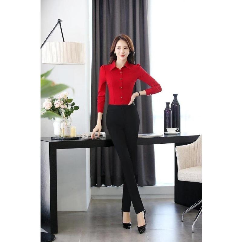 Spring Autumn Office Lady Elegant Fashion Shirt Female Long Sleeve Blouse Women's Solid Color Cardigan Tops