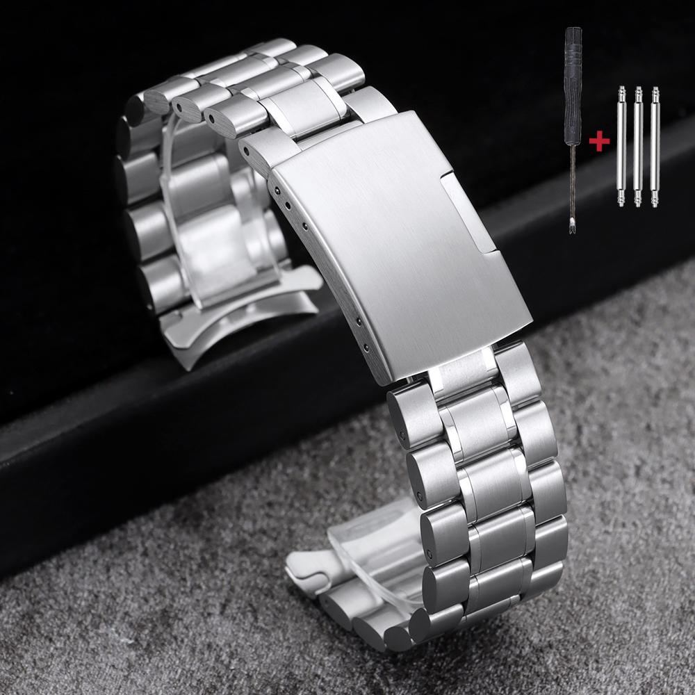 16mm 18mm 20mm 22mm 24mm Straight Curved End Stainless Steel Watch Band Silver Gold Black Metal Folding Clasp Bracelet with Tool