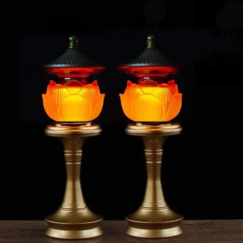 Buddhist Supplies, LED Crystal Lotus Lamp, Buddha Offering Lamp, Household Prayer Lamp, Three Gradient Colors, Plug, 1pcs 110v