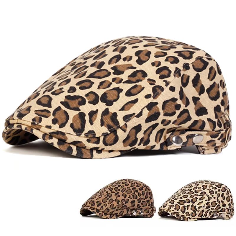 Freedom Outdoors Men's Khaki Unisex Leopard Print Newsboy Caps British Painters Hats Autumn Winter Berets Adjustable Flat Peaked Cap Hip Hop Berets