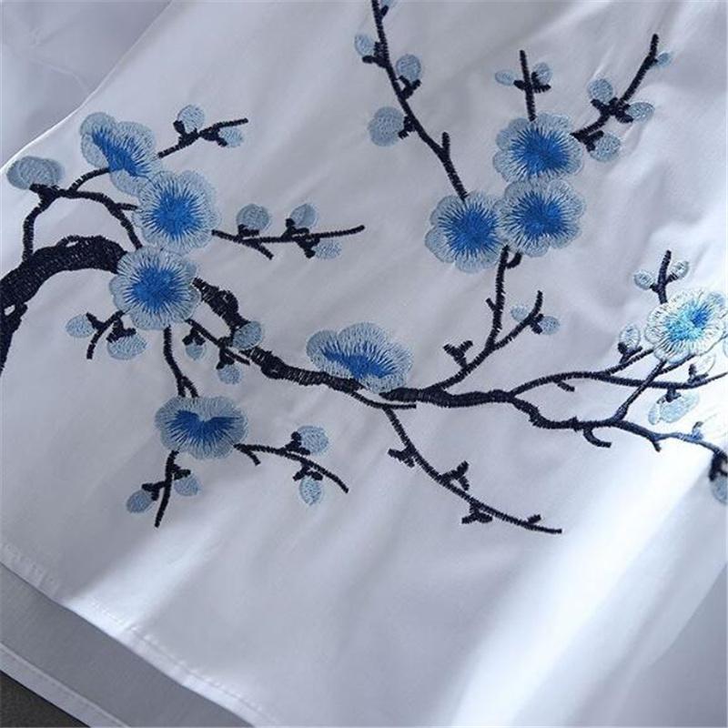 White Embroidered Shirt Women Blouse Pure Cotton For Women Summer Loose Pullover Casual Literary Lantern Sleeve Female Shirt