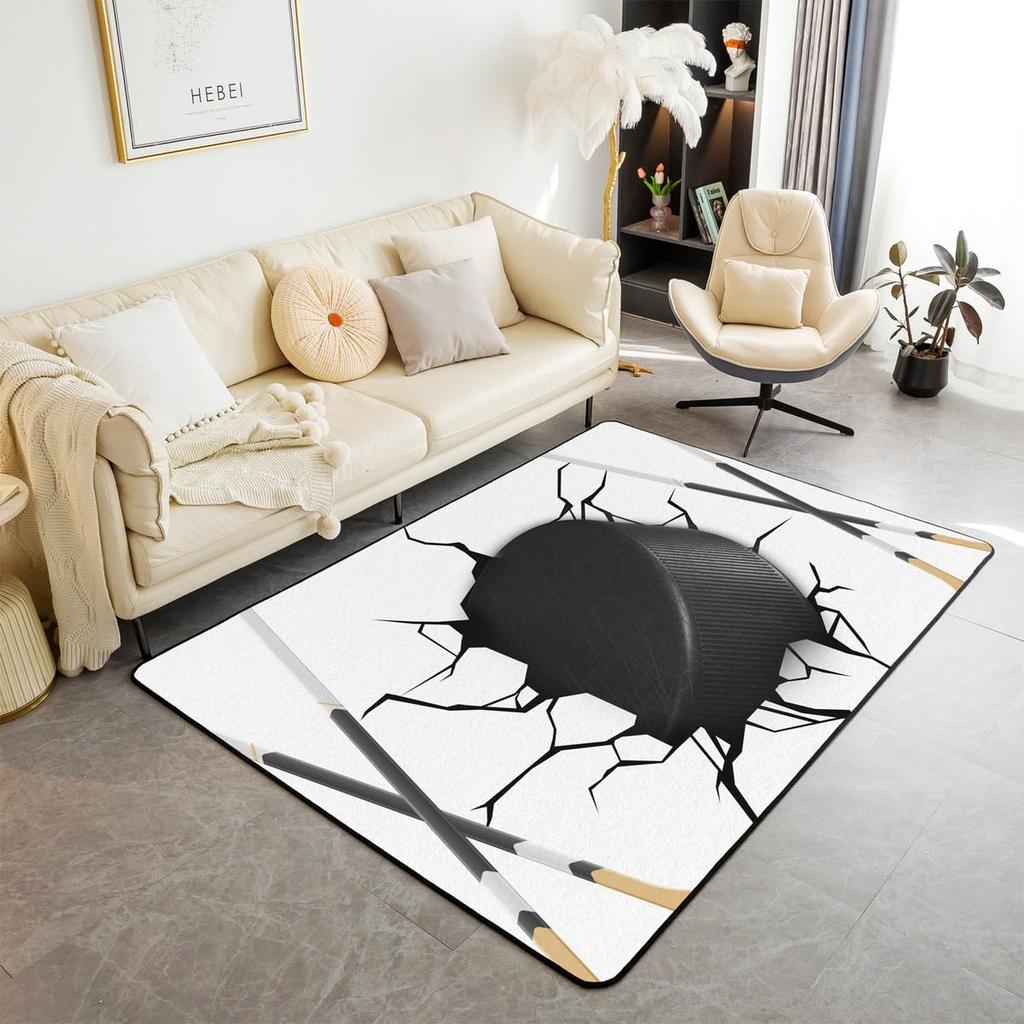Erosebridal Baseball Area Rug 3x5, Ball Sports Rectangular Carpet for Living Room Bedroom, Vintage Laces Games Printed Kids Girls Washable I