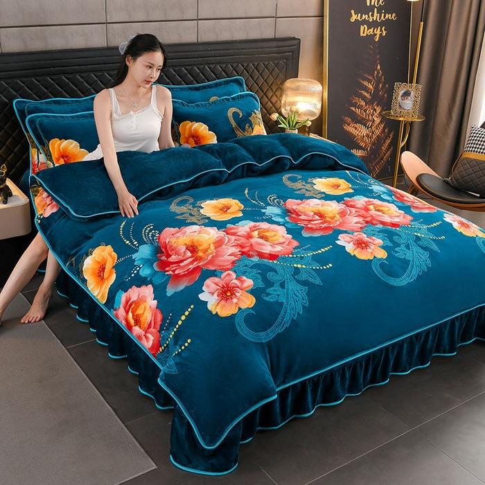 Утолщенный комплект из четырех предметов из молочного флиса, студенческий комплект из трех предметов для общежития, юбка для кровати, теплый и антистатический флисовый комплект 2.0m Skirt 4pc