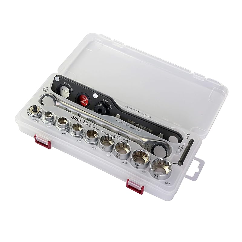 ANEX Offset Adapter 19, 19mm Ratchet Wrench with Case, Multi-Set AOA-19S3