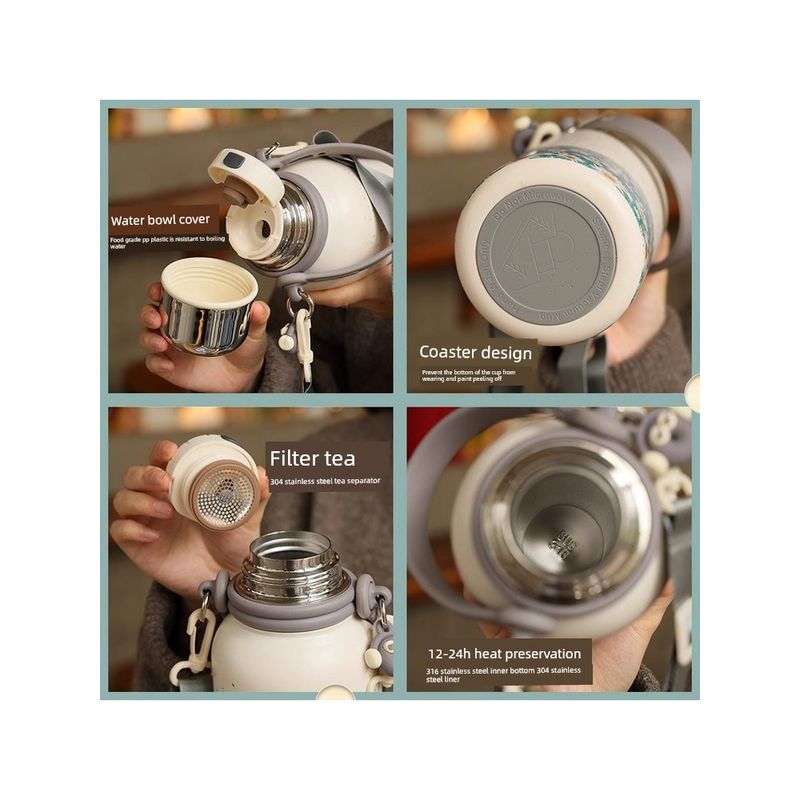 New Japanese Stainless Steel Insulated Water Bottle, European-Style Large-Capacity Thermos Cup, Outdoor Tea Brewing Cup for Girls and Students