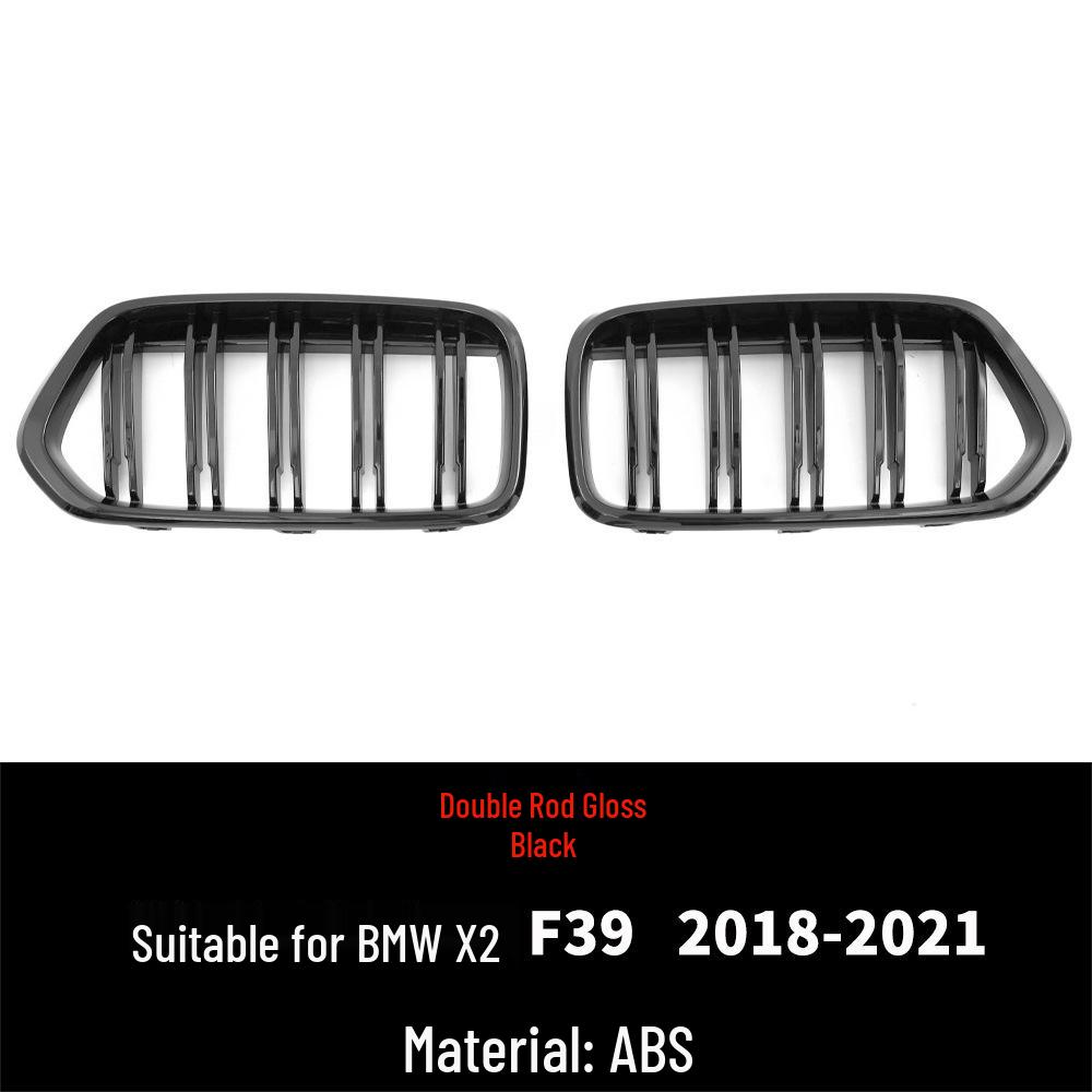 Compatible with 18-21 BMW X2 F39: Dual Kidney Grille Upgrade in Gloss Black or Chrome.