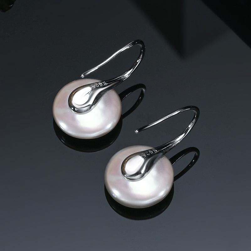 Baroque Button Natural Freshwater Pearl Ear Spoon Style Earrings 925 Silver Fashion Classic Elegant Gifts for Women