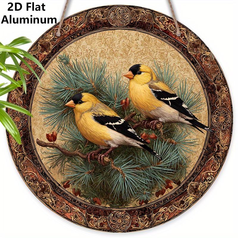 

2D Flat Aluminium Rustic Christmas Sign with Birds Pattern - Warm Winter Figurine Ornaments - Ideal for Front Door, Wall, Porch, Window Decor - Ideal 7.87×7.87inch