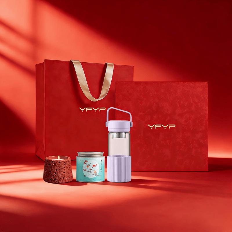 Auspicious Red Double-Layer Glass Cup Gift Set