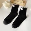 Chinese-style Cheongsam-style Lady's Socks with Retro Wooden Ear Embellishments, Mid-calf Length Socks, Trendy Plain-colored Women's Socks.