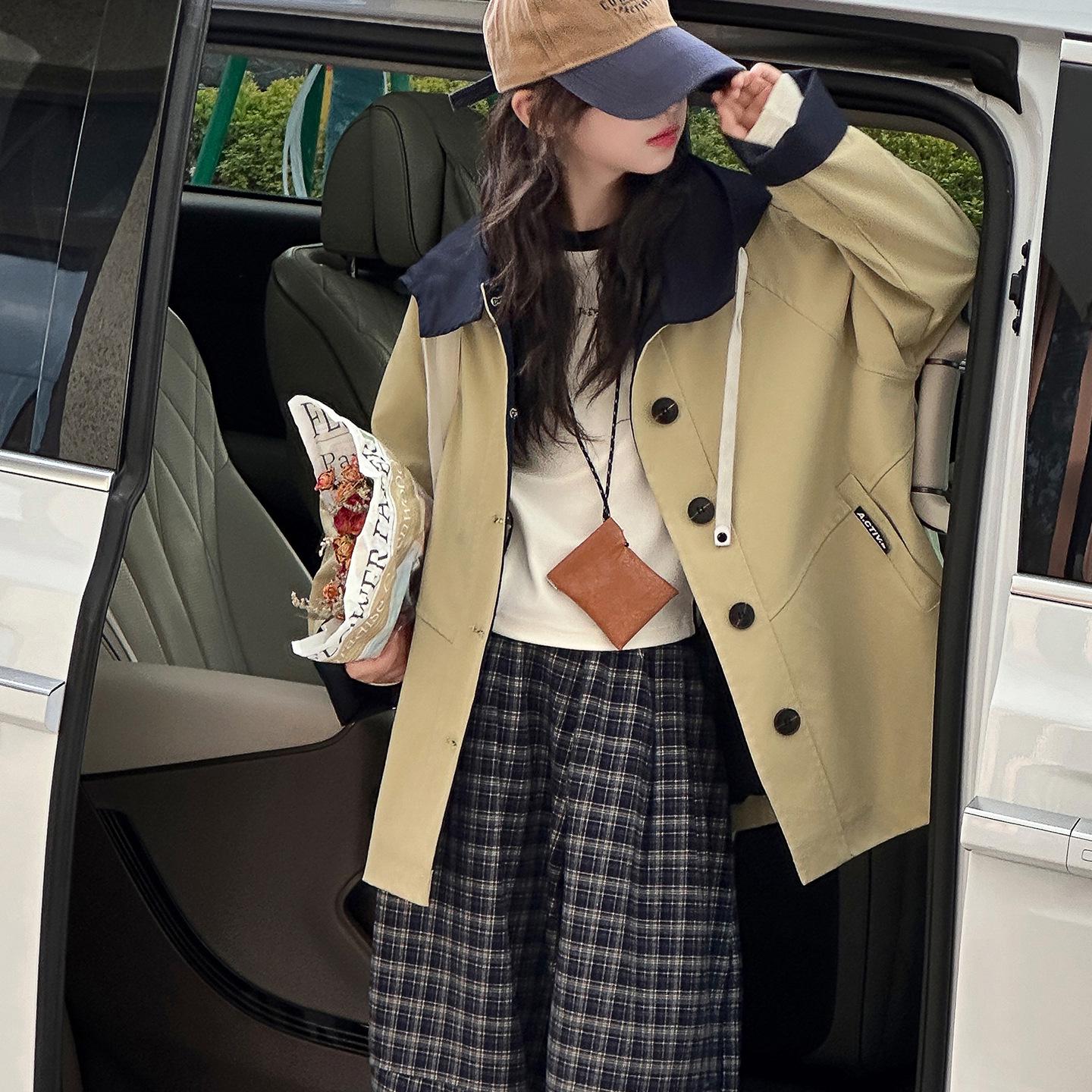 

Girls Raglan Sleeve Color Block Hooded Windbreaker - Sporty Autumn/Spring Jacket for Big Kids 2025 170cm хаки