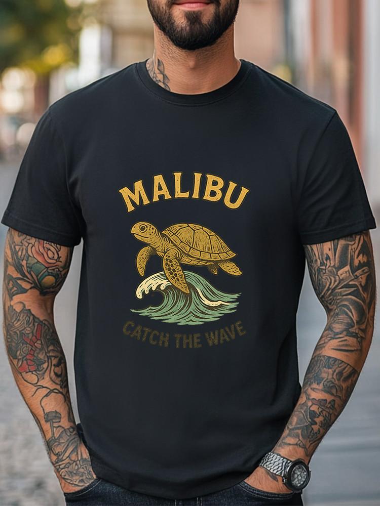 

Malibu Catch the Wave T-Shirt Surfing Turtle Graphic Retro Beach Unisex Tee Unisex T-Shirt XXL