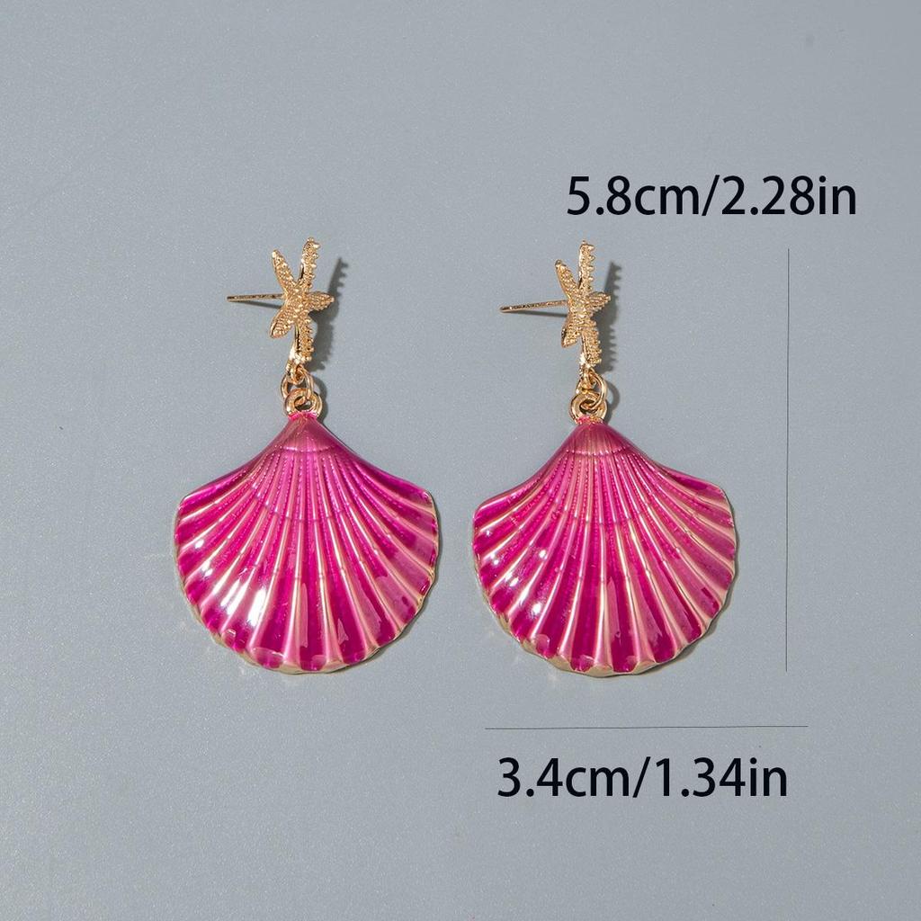 Minimally Creative and Fashionable Starfish Scallop Oil Drop Earrings for Women's Jewelry Suitable for Island Vacations, Beach Parties Gifts