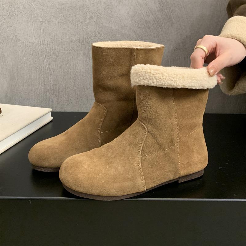 Autumn Winter Furry Women Snow Boots Comfort Slip On Short Plush Shoes Ladies Outdoor Warm Cotton Flats Short Booties