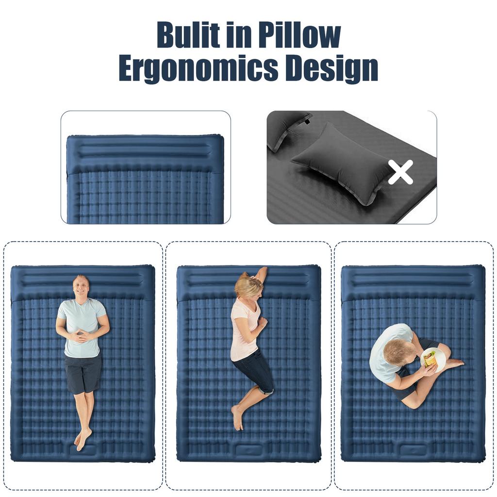 Inflatable Double Sleeping Pad Extra Thick 5 Inch Sleeping Pad Mat Air Mattress with Built In Pump for Camping