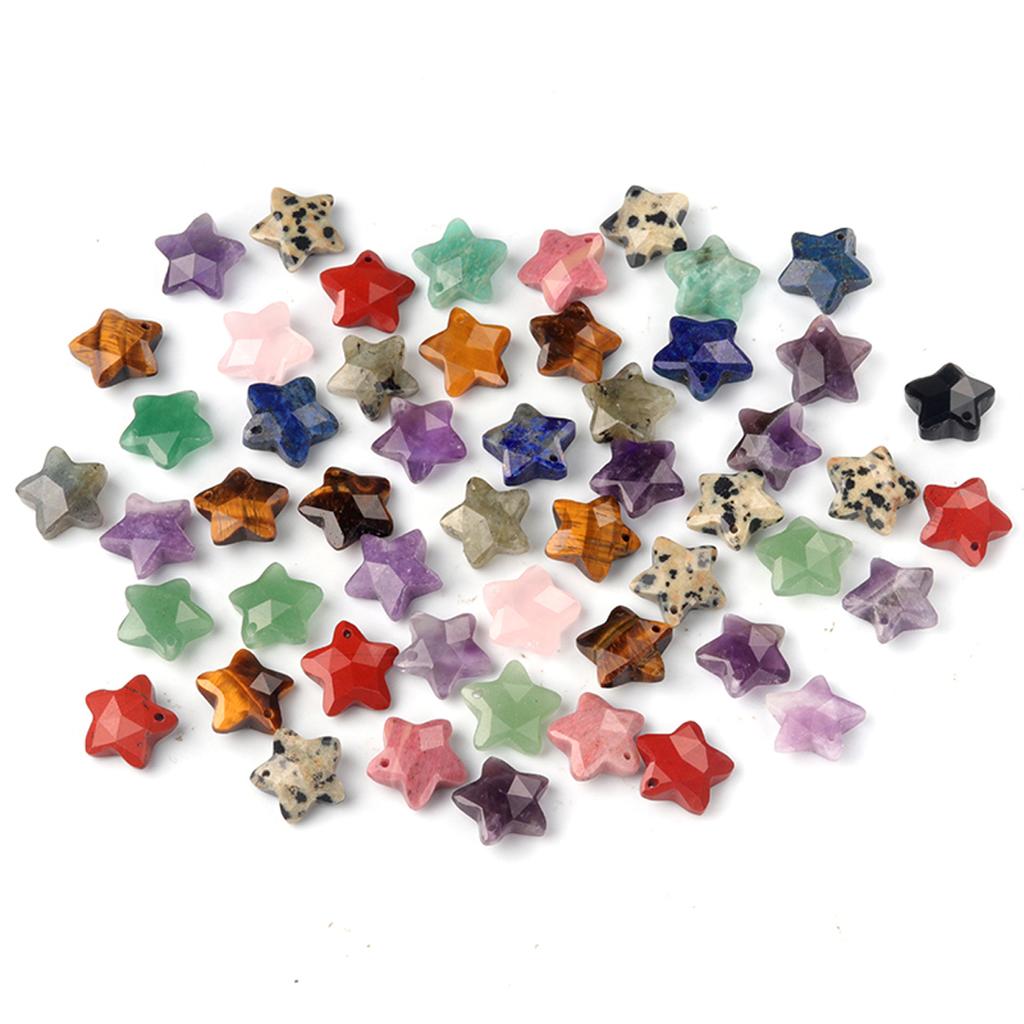 8Pcs/Pack Faceted Natural Stone Beads with Holes Handmade Star Shape Loose Beads for Jewellery Making DIY Necklace Bracelet Accessories Gifts 14x14mm