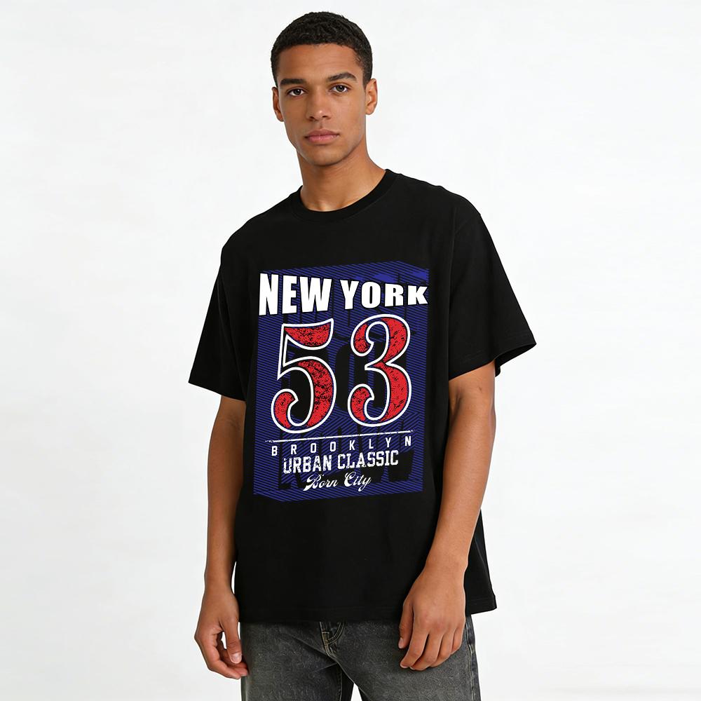 New York Brooklyn Nr. 53 Retro-Print Lässiges Kurzarm-T-Shirt Reines Baumwoll-T-Shirt