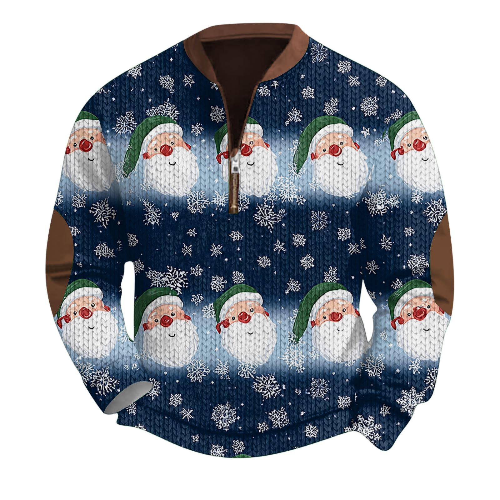 

Мужской рождественский свитер на молнии, винтажный вязаный графический свитшот, рождественский пуловер со стойкой XXXL