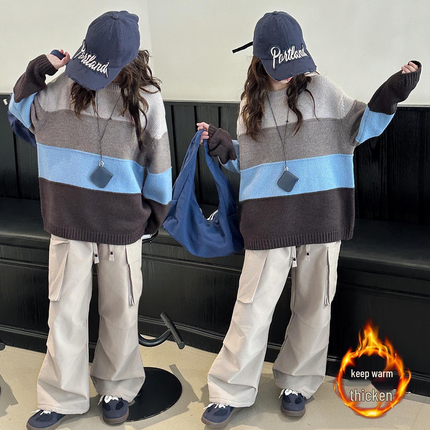 

Вязаный свитер для девочек 2025: Модный плотный осенне-зимний стиль для детей 150 cm