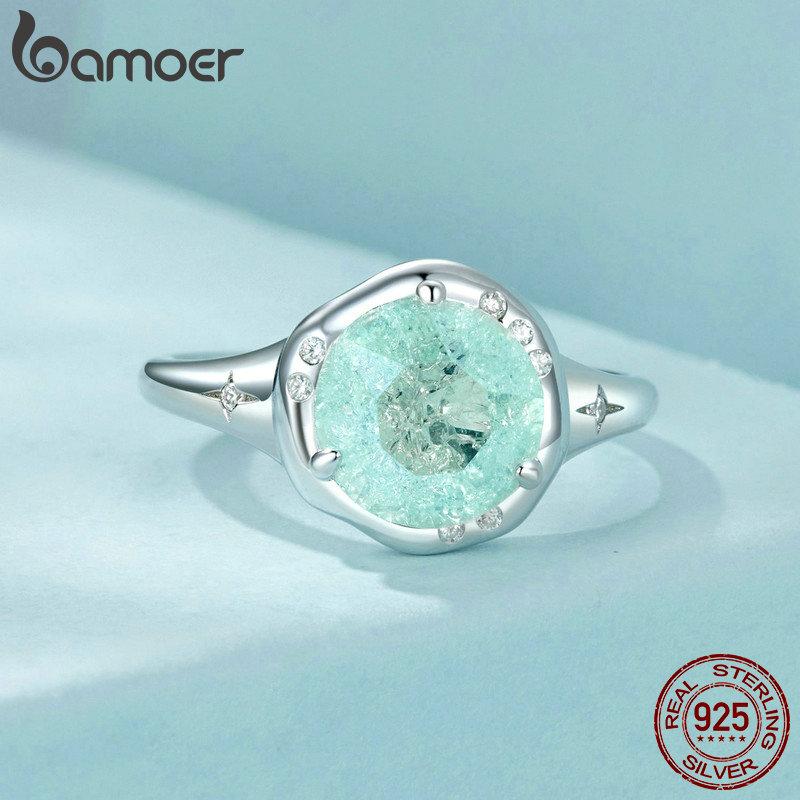 Bamoer Retro design Kulatý tvar 925 Stříbro Solitaire Promise Prsten, zásnubní prsten pozlacený bílým zlatem pro ženy