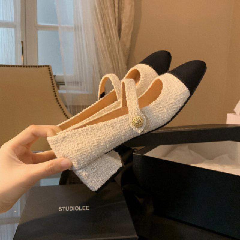

Shoe woolen color matching round head thick heel Mary Jane single shoes women 40