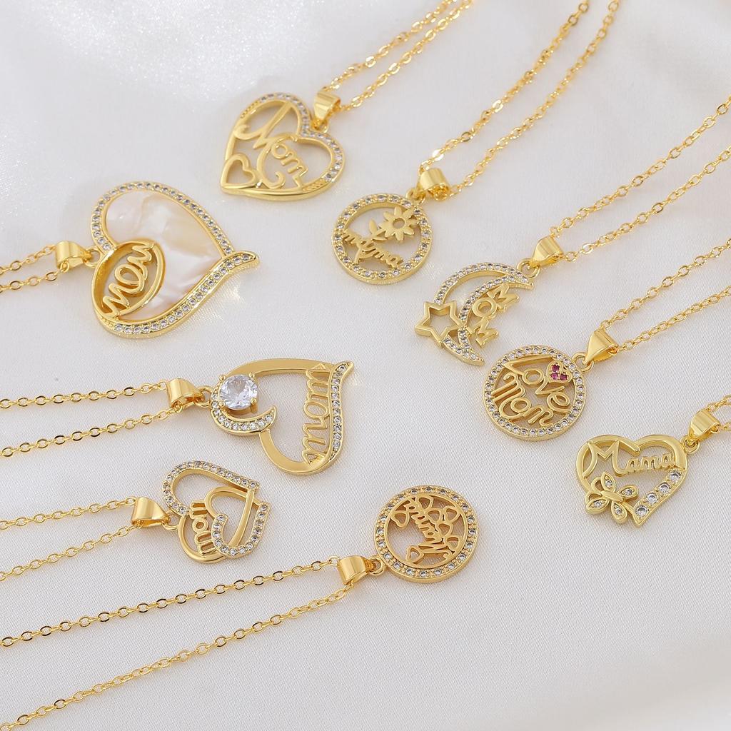 Shell Heart-shaped Peach-Flower Moon Flower Hollow Engraved Zircon Necklace
