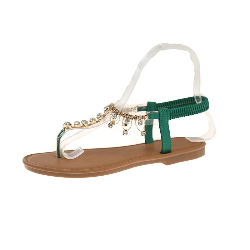 2025 Women's Flat Sandals Rhinestones Toe Clip Elastic Band Women Shoes Dress Beach Fashion Transparent Upper Sandalias De Mujer