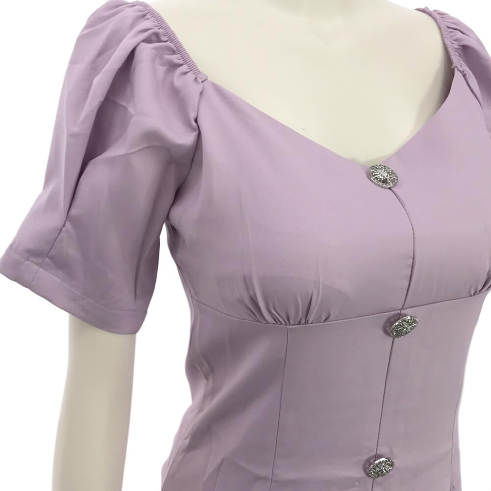 GRAXIA Cabaret Midi Balloon Lilac Size for Hostess and Lounges Dress, Dress, Off-the-Shoulder, High-Waisted, Sleeves, Slimming, Knee-Length, Purple,