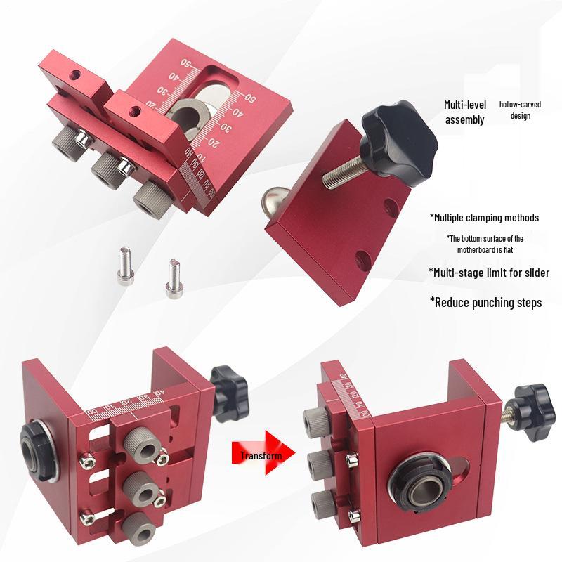 Adjustable 3-in-1 Wood Dowel and Panel Hole Puncher for Furniture Assembly