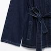 Women Fashion with Belt Denim Blue Single Breasted Jackets Vintage Lapel Neck Long Sleeves Chic Lady Outfits